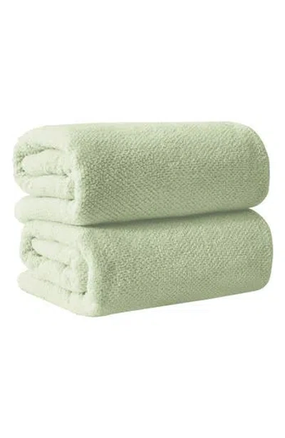 Woven & Weft Cotton 2-pack Oversized Bath Sheet Set In Pale Green