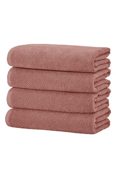 Woven & Weft Cotton 4-pack Textured Bath Towel Set In Dusty Rose