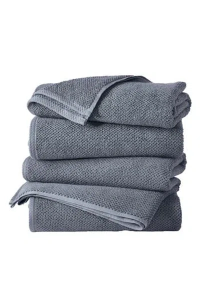Woven & Weft Cotton 4-pack Textured Bath Towels In Blue