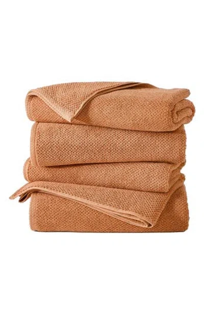 Woven & Weft Cotton 4-pack Textured Bath Towels In Brown