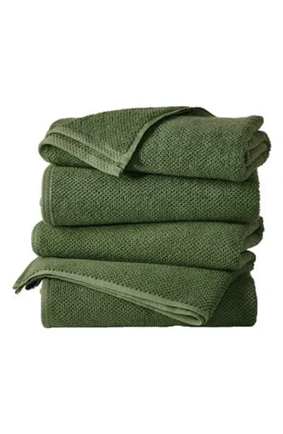 Woven & Weft Cotton 4-pack Textured Bath Towels In Green
