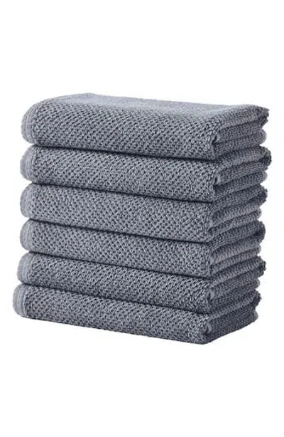 Woven & Weft Cotton 6-pack Textured Hand Towels In Blue