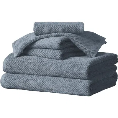 Woven & Weft Cotton 6-piece Textured Towel Set In Chambray Blue