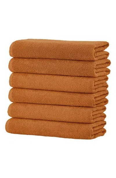 Woven & Weft Cotton 6-pack Textured Hand Towels In Copper