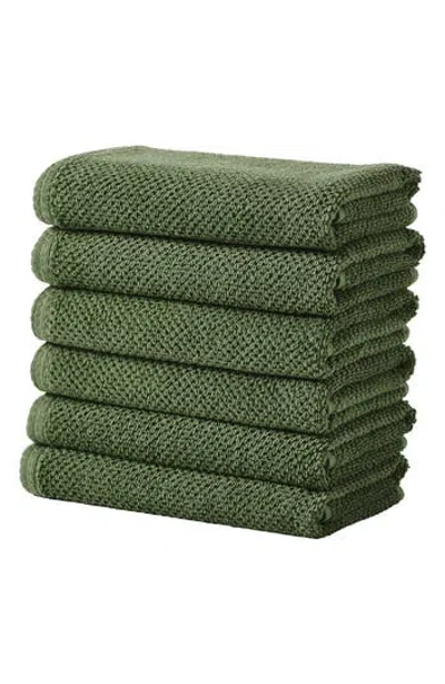 Woven & Weft Cotton 6-pack Textured Hand Towels In Green