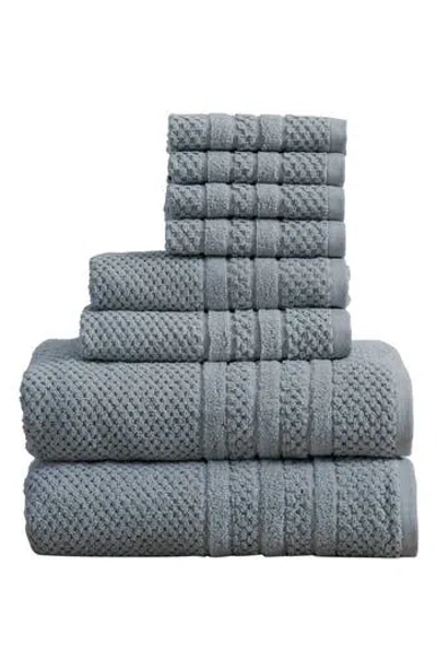 Woven & Weft Cotton Checkered Texture 8-piece Bath Towel Set In Blue