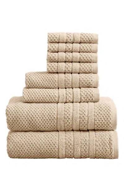 Woven & Weft Cotton Checkered Texture 8-piece Bath Towel Set In Brown