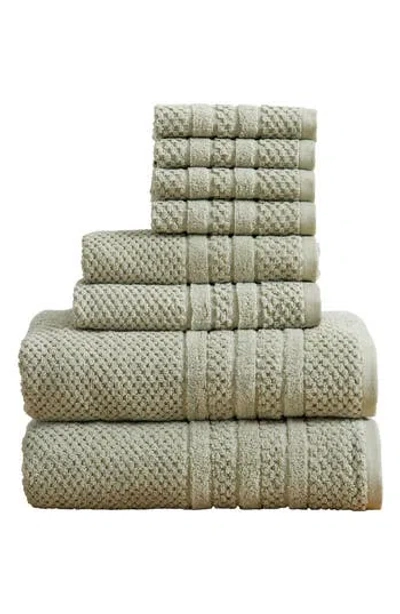 Woven & Weft Cotton Checkered Texture 8-piece Bath Towel Set In Green