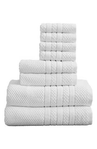 Woven & Weft Cotton Checkered Texture 8-piece Bath Towel Set In White