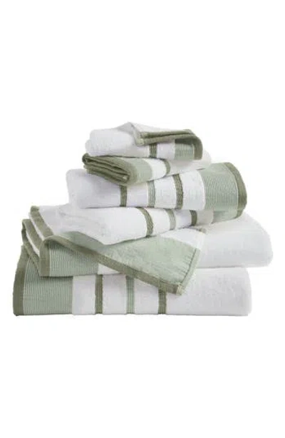 Woven & Weft Cotton Textured Stripe 6-piece Towel Set In Desert Sage Green/moss Green
