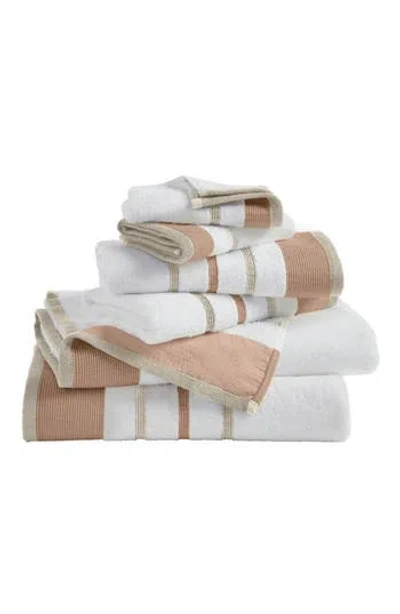 Woven & Weft Cotton Textured Stripe 6-piece Towel Set In Dusty Rose/cappuccino