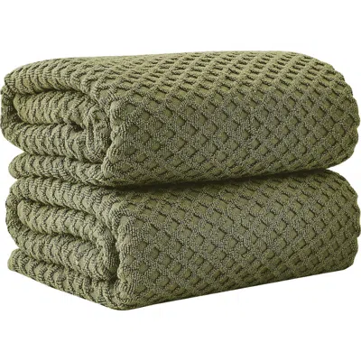 Woven & Weft Diamond 2-pack Bath Towel Set In Green