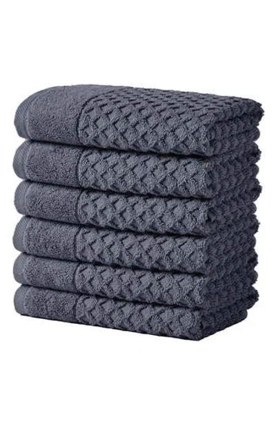 Woven & Weft 6-pack Diamond Textured Hand Towels In Stone Blue