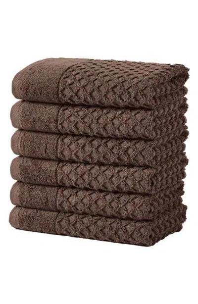 Woven & Weft Diamond Waffle Texture 6-pack Hand Towel Set In Brown