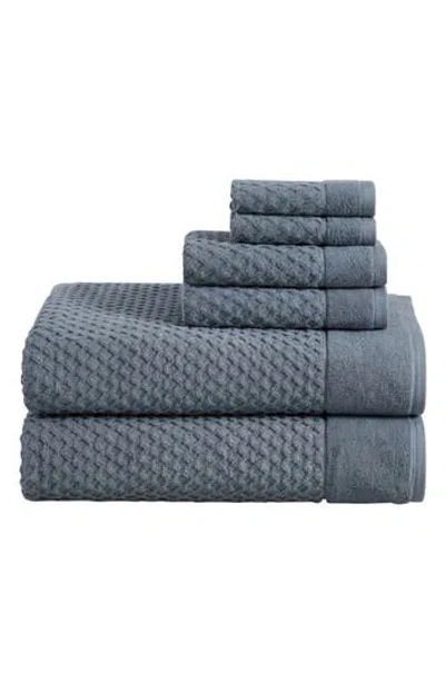 Woven & Weft Diamond Waffle Texture 6-piece Towel Set In Blue