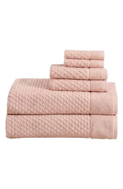 Woven & Weft Diamond Waffle Texture 6-piece Towel Set In Blush