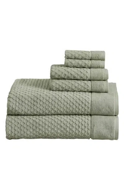 Woven & Weft Diamond Waffle Texture 6-piece Towel Set In Eucalyptus