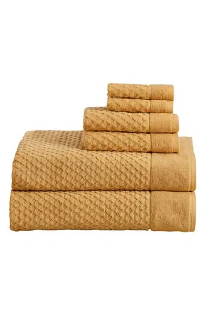 Woven & Weft Diamond Waffle Texture 6-piece Towel Set In Marigold