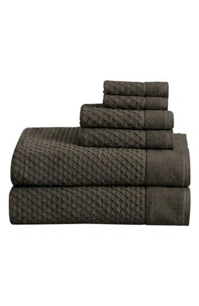 Woven & Weft Diamond Waffle Texture 6-piece Towel Set In Midnight