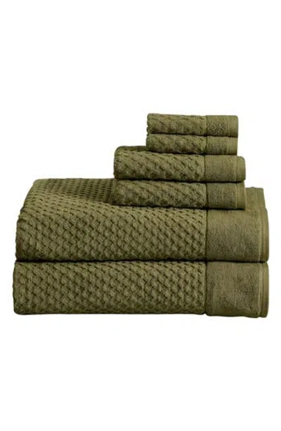 Woven & Weft Diamond Waffle Texture 6-piece Towel Set In Olive