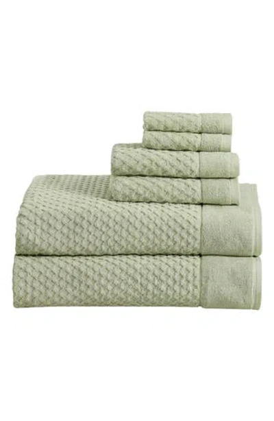 Woven & Weft Diamond Waffle Texture 6-piece Towel Set In Pale Green