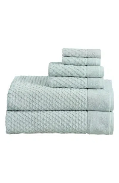 Woven & Weft Diamond Waffle Texture 6-piece Towel Set In Pastel Blue