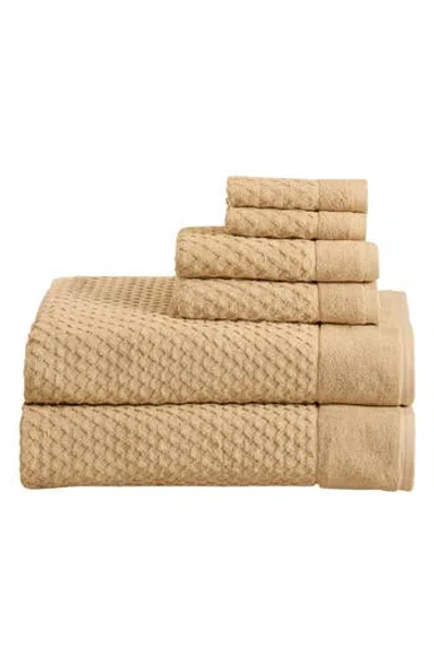 Woven & Weft Diamond Waffle Texture 6-piece Towel Set In Sand