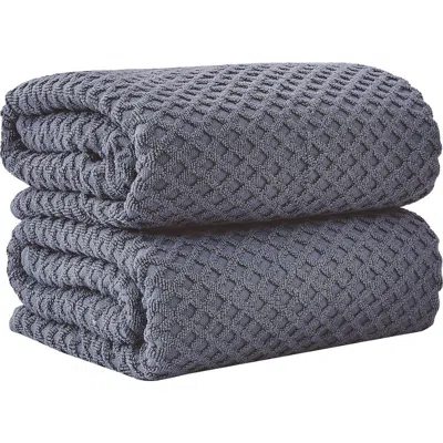 Woven & Weft Diamond Waffle Textured 2-piece Bath Sheet Set In Blue