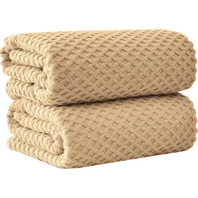 Woven & Weft Diamond Waffle Textured 2-piece Bath Sheet Set In Brown
