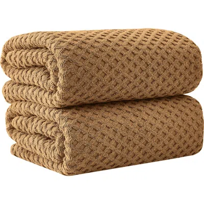 Woven & Weft Diamond Waffle Textured 2-piece Bath Sheet Set In Brown