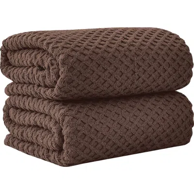 Woven & Weft Diamond Waffle Textured 2-piece Bath Sheet Set In Brown