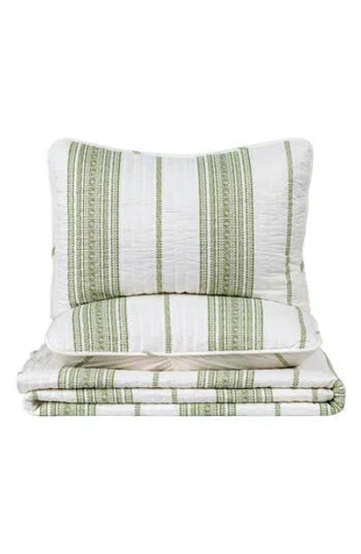 Woven & Weft Farmhouse Stripe Quilt & Sham Set In White/green