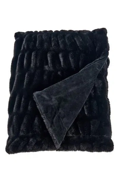 Woven & Weft Faux Fur Reversible Throw Blanket In Black