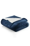 Woven & Weft Faux Shearling Fleece Throw Blanket In Blue