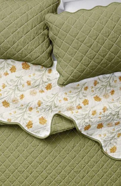 Woven & Weft Floral Cotton Scalloped Quilt & Sham Set In Morning Blossoms