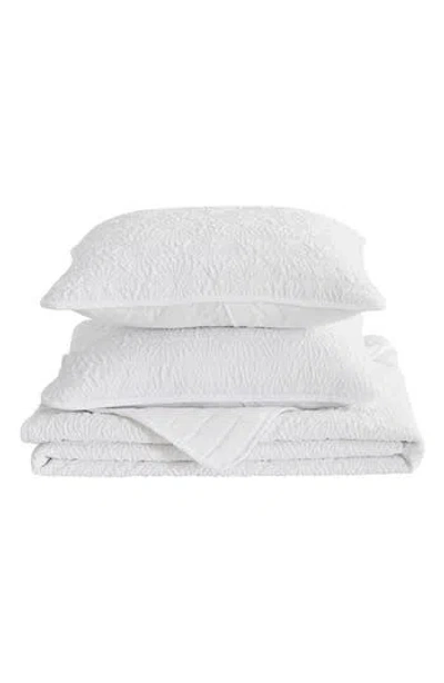 Woven & Weft Floral Embossed Quilt Set In White