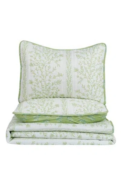 Woven & Weft Floral Print 3-piece Quilt Set In Linear Floral Green