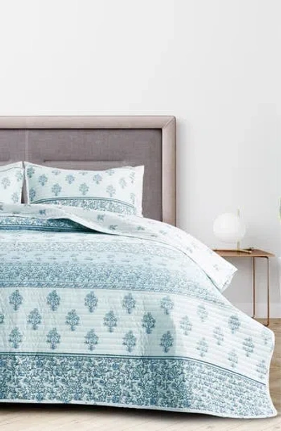 Woven & Weft Floral Print 3-piece Quilt Set In Vintage Floral Stripe - Blue