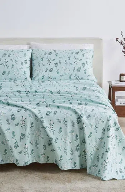 Woven & Weft Floral Print Cotton Flannel Sheet Set In Snowy Botanical