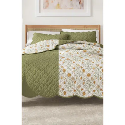 Woven & Weft Floral Scalloped Cotton Quilt & Sham Set In Floral Dusk