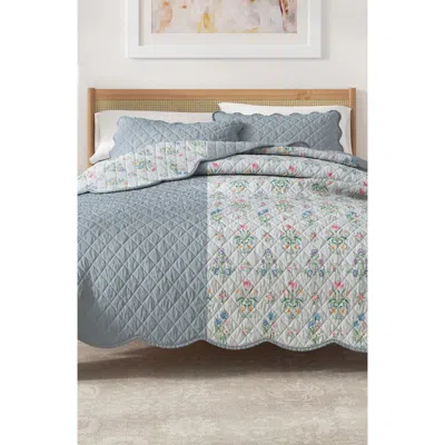 Woven & Weft Floral Scalloped Cotton Quilt & Sham Set In Spring Petals Lavender
