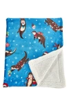 Woven & Weft Holiday Theme Reversible Faux Shearling Throw Blanket In Otters In Snow