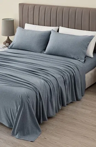 Woven & Weft Jersey Knit Sheet Set In Heathered Denim Blue