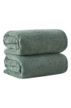 Woven & Weft Loop Textured 2-pack Bath Towels In Green