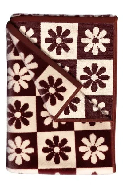 Woven & Weft Oversize Beach Towel In Terracotta Checkered Daisies
