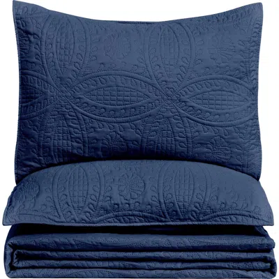 Woven & Weft Pinsonic 3-piece Quilt Set In Blue Indigo