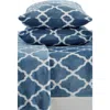 Woven & Weft Printed Plush Velour Sheet Set In Lattice - Smoke Blue/white