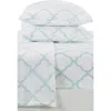 Woven & Weft Printed Plush Velour Sheet Set In Lattice - White/blue