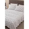 Woven & Weft Printed Plush Velour Sheet Set In Lattice - White/grey