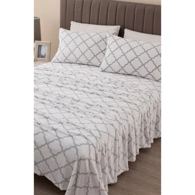 Woven & Weft Printed Plush Velour Sheet Set In White